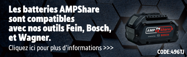 Les batteries AMPShare sont compatibles avec nos outils Fein, Bosch, et Wagner